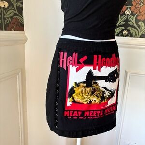Custom Heavy Metal Graphic Sexy Lady Button Up Mini Skirt Moderately Worn 💋🔨